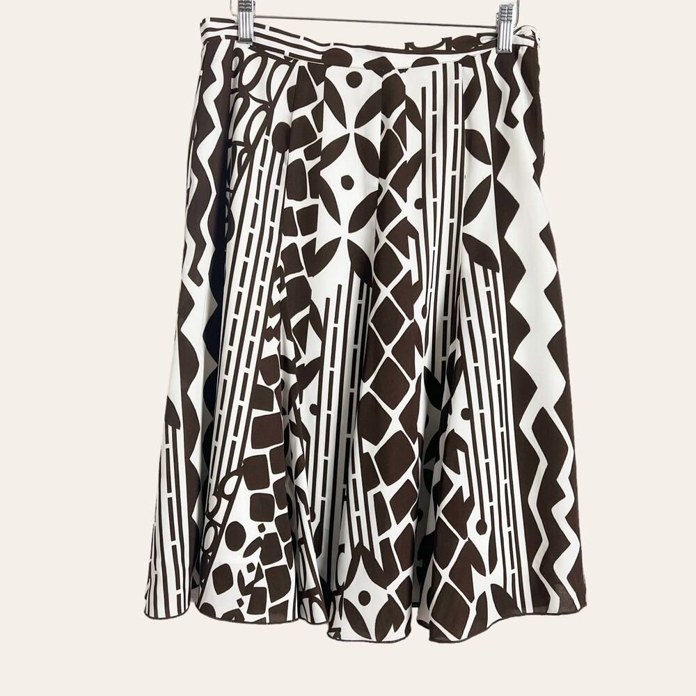 Dressbarn Brown and White Geometric Print A-Line Skirt Size 10